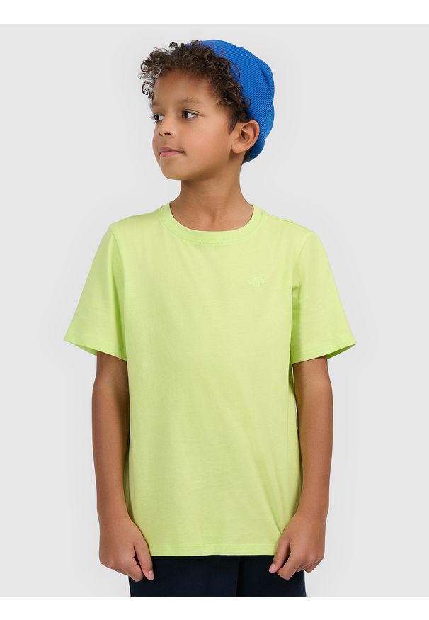 4f - 4F T-shirt regular gładki chłopięcy - zielony 140 (9-10 lat). Okazja: na co dzień, na spacer, na uczelnię. Kolor: zielony. Materiał: materiał, bawełna, dresówka, jeans. Wzór: gładki. Sezon: lato. Styl: klasyczny, casual