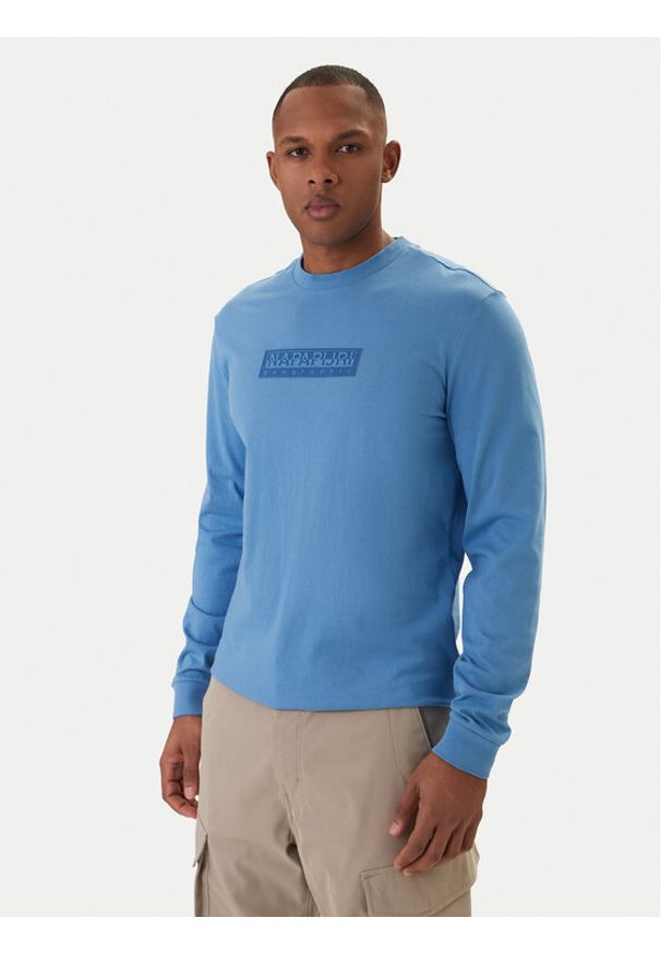 Napapijri Longsleeve S-Box Logo NP0A8BC5 Niebieski Regular Fit. Kolor: niebieski. Materiał: bawełna. Długość rękawa: długi rękaw