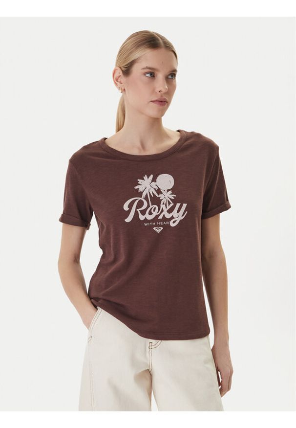 Roxy T-Shirt Oceanwave ERJZT06096 Beżowy Loose Fit. Kolor: beżowy. Materiał: syntetyk, bawełna