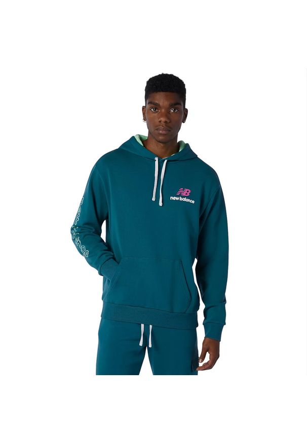 Bluza dresowa sportowa męska New Balance Athletics Clash Hoodie. Kolor: niebieski. Materiał: dresówka, bawełna. Styl: sportowy