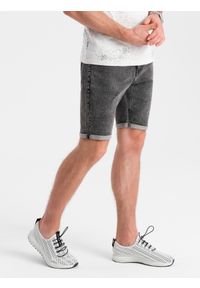 Ombre Clothing - Męskie jeansowe szorty z podwiniętymi nogawkami – szare V3. Okazja: na co dzień. Kolor: szary. Materiał: jeans. Długość: krótkie. Wzór: aplikacja, ze splotem. Sezon: lato. Styl: casual, elegancki #6