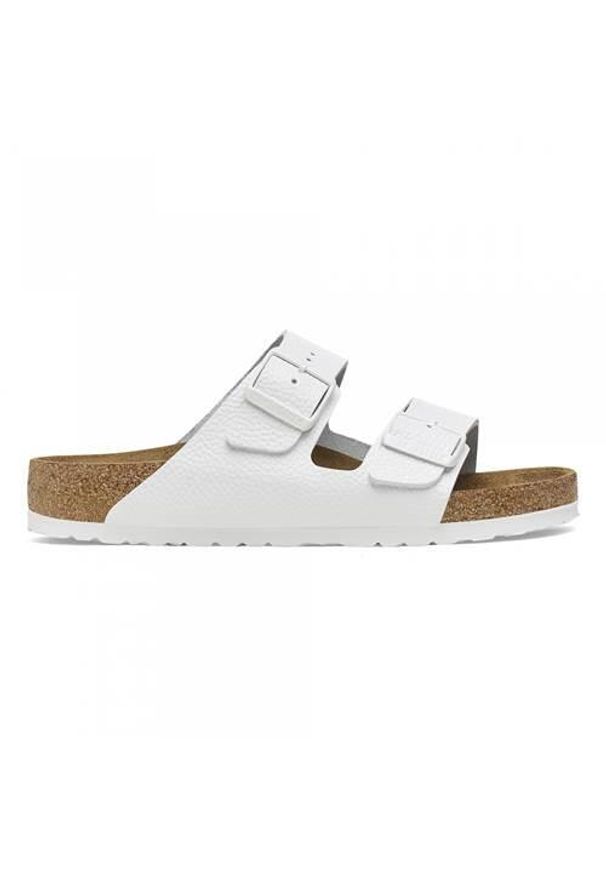 Klapki męskie Birkenstock Arizona. Zapięcie: klamry. Kolor: biały. Materiał: zamsz. Szerokość cholewki: normalna. Sport: turystyka piesza