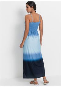 Długa sukienka batikowa bonprix niebieski z nadrukiem. Kolor: niebieski. Długość rękawa: na ramiączkach. Wzór: nadruk. Styl: elegancki. Długość: maxi #5
