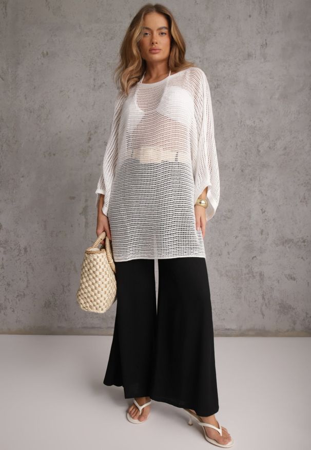 Renee - Czarne Spodnie High Waist Wide Leg z Wiskozą z Plecionym Paskiem Aridine. Okazja: na co dzień. Stan: podwyższony. Kolor: czarny. Materiał: wiskoza. Styl: casual, elegancki