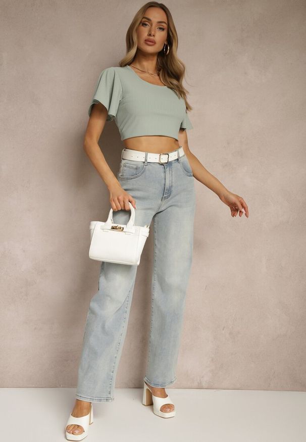 Renee - jasnozielona Bluzka z Rozkloszowanymi Rękawami Sunelva. Okazja: na co dzień. Kolor: zielony. Materiał: jeans. Styl: casual, elegancki