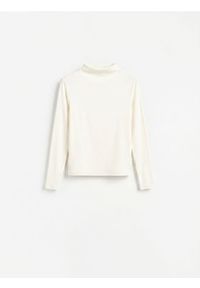 Reserved - Longsleeve z modalem - biały. Kolor: biały. Materiał: bawełna, dzianina. Długość rękawa: długi rękaw