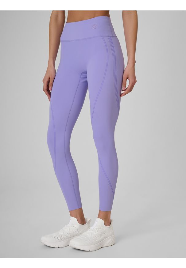 4f - 4F Legginsy treningowe szybkoschnące damskie - fioletowe M. Stan: podwyższony. Kolor: fioletowy. Materiał: materiał, skóra, włókno. Długość: do kostek. Wzór: gładki. Sport: fitness