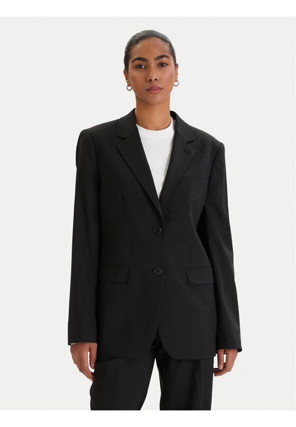 Karl Lagerfeld - KARL LAGERFELD Marynarka B1W14012 Czarny Relaxed Fit. Typ kołnierza: dekolt w karo. Kolor: czarny. Materiał: wełna