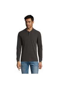 SOL'S - Męska Koszulka Polo Perfect Pique Z Długim Rękawem. Typ kołnierza: polo. Kolor: wielokolorowy, szary, brązowy. Długość rękawa: długi rękaw. Długość: długie