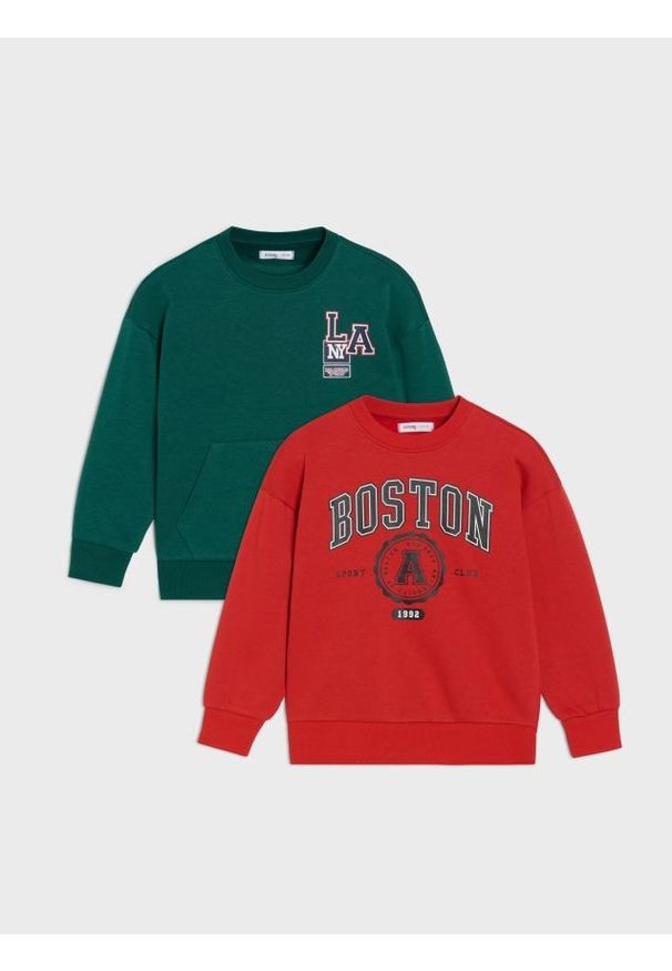 Sinsay - Bluza crewneck z napisem 2 pack - czerwony. Kolor: czerwony. Wzór: napisy
