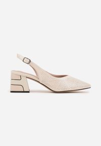 Born2be - Beżowe Czółenka VICES z Drobną Perforacją na Słupku ze Sprzączką Harellenne. Okazja: do pracy, na co dzień, na spotkanie biznesowe. Zapięcie: sprzączka. Kolor: beżowy. Materiał: jeans. Szerokość cholewki: normalna. Obcas: na słupku. Styl: biznesowy, klasyczny, casual. Wysokość obcasa: średni #4