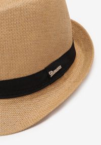 Born2be - Beżowa Pleciony Kapelusz Fedora z Kontrastową Taśmą Zanatia. Kolor: beżowy