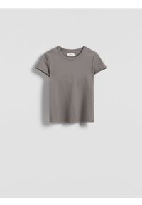 Reserved - T-shirt z bawełny merceryzowanej - beżowy. Kolor: beżowy. Materiał: bawełna