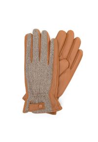 Wittchen - Męskie rękawiczki skórzane ze wstawką w jodełkę brązowe. Kolor: brązowy. Materiał: skóra. Wzór: jodełka. Styl: elegancki, retro