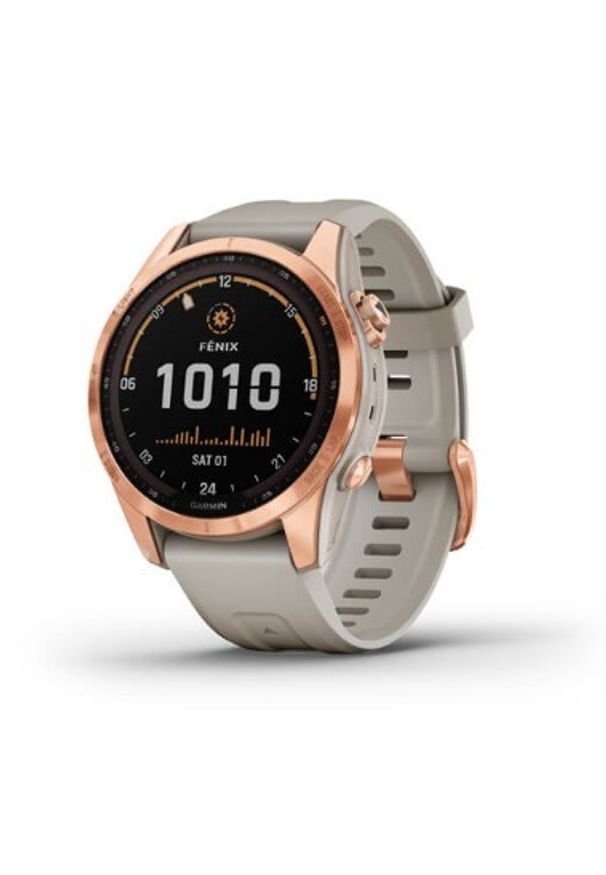 GARMIN - Zegarek sportowy Garmin Fenix 7S Solar różowe złoto. Rodzaj zegarka: cyfrowe. Kolor: różowy, złoty, wielokolorowy. Materiał: materiał. Styl: sportowy