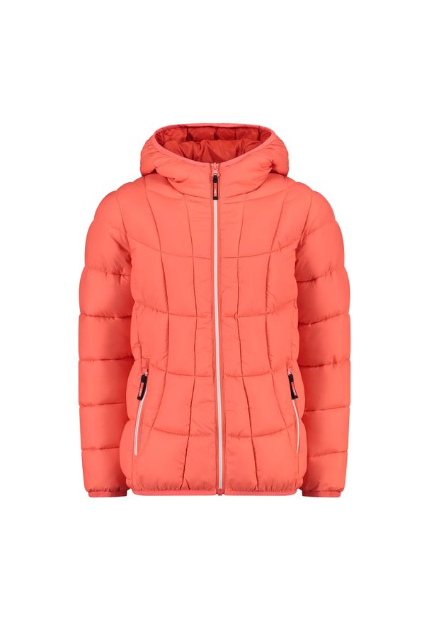 Kurtka z kapturem dla dziewczynki CMP. Typ kołnierza: kaptur. Kolor: czerwony. Materiał: softshell, puch. Sport: turystyka piesza