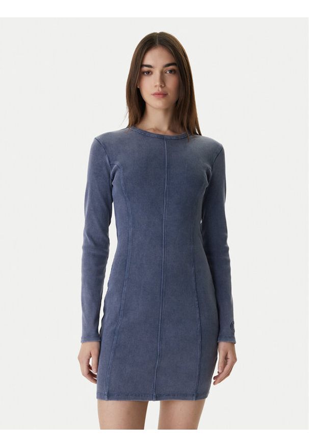 Hugo - HUGO Sukienka dzianinowa Nopal 50552814 Niebieski Slim Fit. Kolor: niebieski. Materiał: bawełna