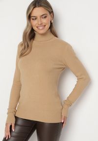 Born2be - Ciemnobeżowy Sweter z Golfem z Domieszką Kaszmiru i Wiskozy Zaisma. Okazja: na co dzień. Typ kołnierza: golf. Kolor: beżowy. Materiał: kaszmir, wiskoza. Długość rękawa: długi rękaw. Długość: długie. Styl: casual, elegancki #7
