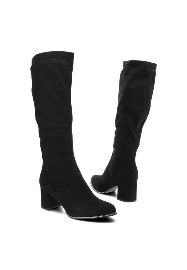 Czarne Kozaki Marco Tozzi Wygodne Eleganckie Buty Damskie. Kolor: czarny. Materiał: materiał. Styl: elegancki