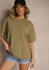 Renee - Ciemnobeżowa Koszulka T-shirt Basic Palenitia. Okazja: na co dzień. Kolor: beżowy. Styl: klasyczny, casual