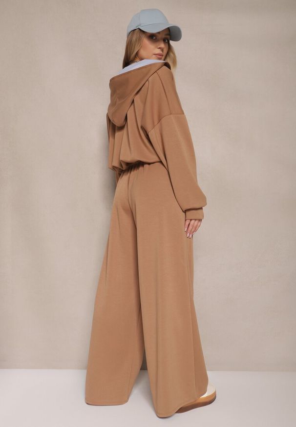 Renee - Brązowy Komplet Dresowy z Wiskozą Bluza i Spodnie o Szerokim Kroju Melriva. Kolor: brązowy. Materiał: dresówka, wiskoza