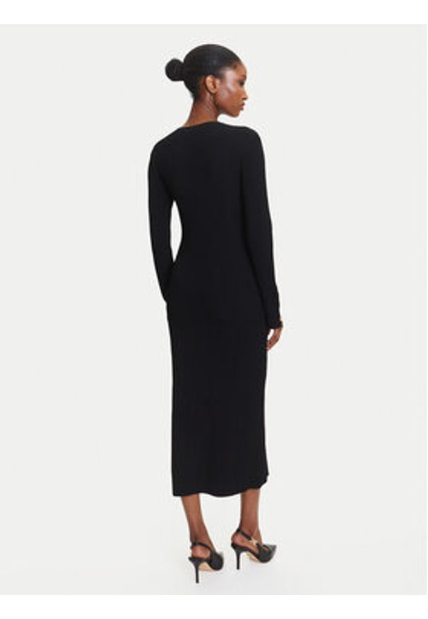 Karl Lagerfeld - KARL LAGERFELD Sukienka dzianinowa A3W13038 Czarny Slim Fit. Typ kołnierza: dekolt w karo. Kolor: czarny. Materiał: wiskoza, syntetyk
