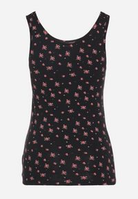 Born2be - Czarny Bawełniany Top z Kwiatowym Wzorem Venitte. Okazja: na co dzień. Kolor: czarny. Materiał: bawełna. Wzór: kwiaty. Styl: klasyczny, casual #3