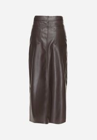 Born2be - Czarna Długa Spódnica High Waist z Imitacji Skóry z Dodatkowym Paskiem i Rozcięciem Wyneti. Okazja: na co dzień. Stan: podwyższony. Kolor: czarny. Materiał: skóra. Długość: długie. Styl: klasyczny, elegancki, casual #8