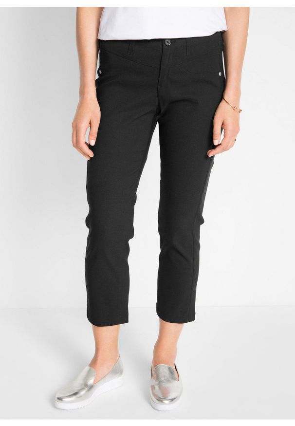 bonprix - Spodnie z bengaliny 7/8. Stan: obniżony. Kolor: czarny. Materiał: poliester, włókno, wiskoza, materiał