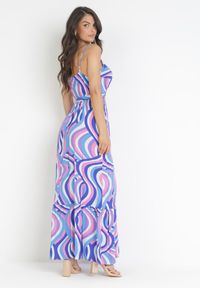 Born2be - Niebieska Wiskozowa Sukienka Maxi na Ramiączkach z Gumką i Paskiem w Talii Annanise. Kolor: niebieski. Materiał: wiskoza. Długość rękawa: na ramiączkach. Typ sukienki: kopertowe. Długość: maxi #4
