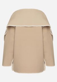Born2be - Beżowa Pudełkowa Kurtka z Ozdobnymi Przeszyciami i Szalikiem Salenalia. Okazja: na co dzień. Kolor: beżowy. Materiał: jeans. Styl: casual, elegancki #4