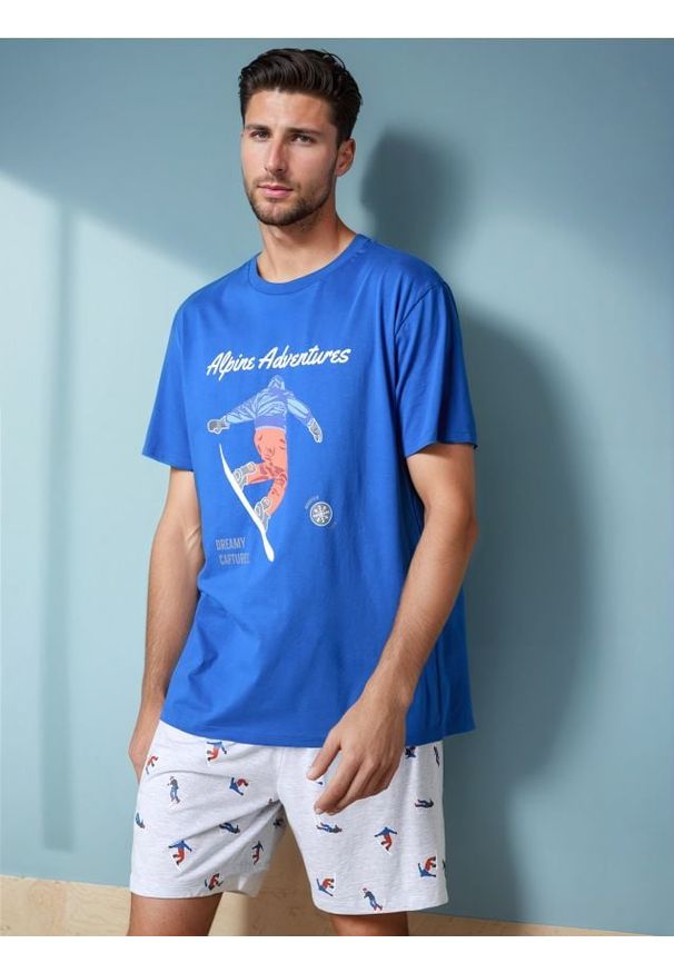 Sinsay - Piżama dwuczęściowa - niebieski. Kolor: niebieski. Materiał: bawełna. Długość: krótkie