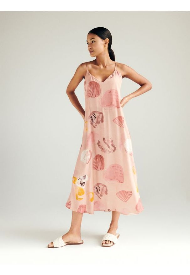 Reserved - Sukienka z autorskim printem - wielobarwny. Materiał: wiskoza. Wzór: nadruk