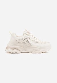 Born2be - Beżowe Sneakersy na Grubej Podeszwie z Koronkowymi Wstawkami i Cyrkoniami Sephialle. Okazja: na spacer, na co dzień. Kolor: beżowy. Materiał: koronka. Wzór: haft. Sport: turystyka piesza #9