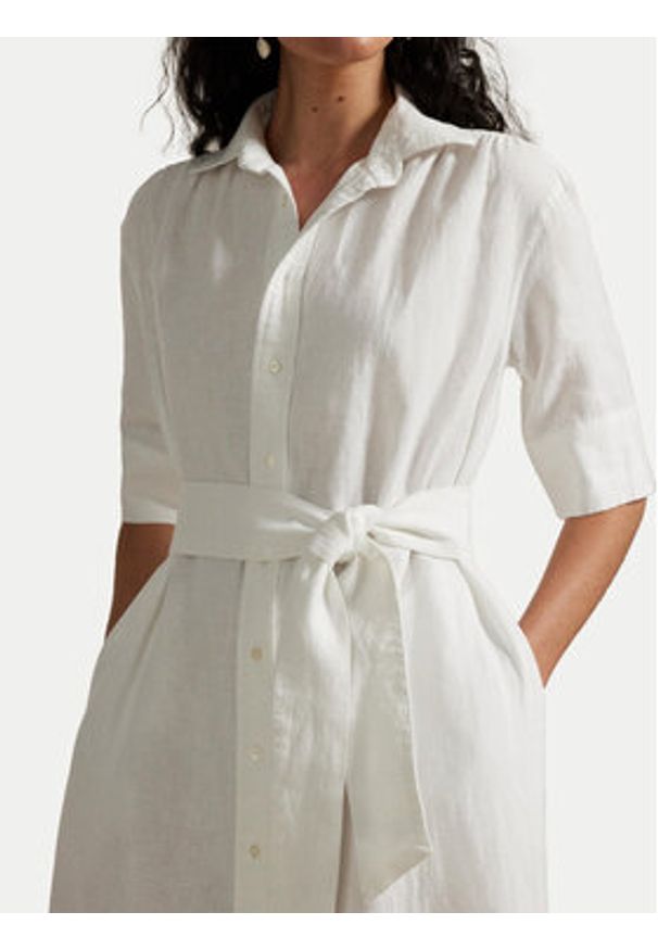 Polo Ralph Lauren Sukienka koszulowa 211965844001 Biały Relaxed Fit. Typ kołnierza: polo. Kolor: biały. Materiał: len. Typ sukienki: koszulowe