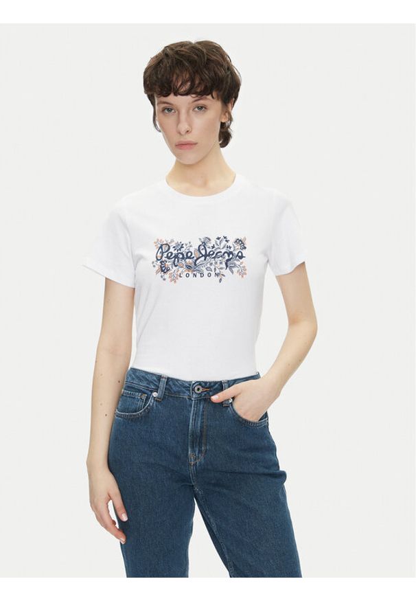 Pepe Jeans T-Shirt Rosalind PL506034 Biały Regular Fit. Kolor: biały. Materiał: bawełna