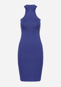 Born2be - Niebieska Dopasowana Sukienka Bez Rękawów z Wycięciem przy Dekolcie Galoriena. Okazja: na co dzień. Kolor: niebieski. Długość rękawa: bez rękawów. Typ sukienki: proste. Styl: casual, elegancki #1
