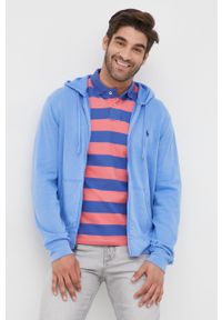 Polo Ralph Lauren bluza bawełniana męska z kapturem gładka. Okazja: na co dzień. Typ kołnierza: polo, kaptur. Kolor: niebieski. Materiał: bawełna. Wzór: gładki. Styl: casual