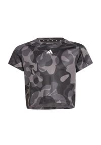 Adidas - Koszulka Essentials AEROREADY Seasonal Print Crop Kids. Kolor: szary, czarny, wielokolorowy. Materiał: materiał. Wzór: nadruk