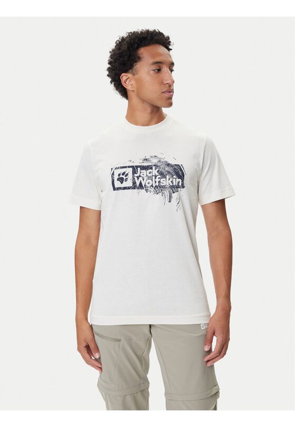 Jack Wolfskin T-Shirt Brand T A64116 Écru Regular Fit. Materiał: bawełna
