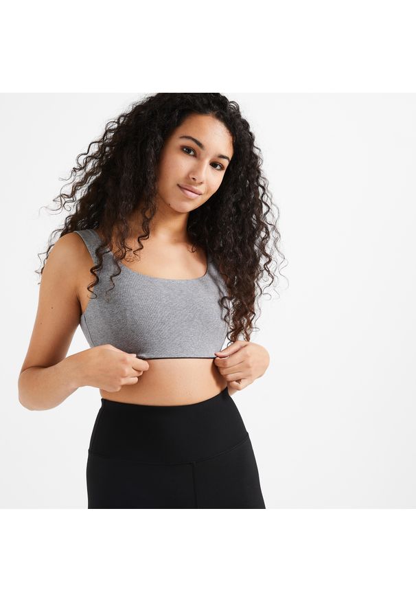 DOMYOS - Stanik fitness cardio Domyos 120. Kolekcja: plus size. Kolor: niebieski. Materiał: bawełna, elastan, materiał. Rodzaj stanika: wyciągane miseczki. Sport: fitness