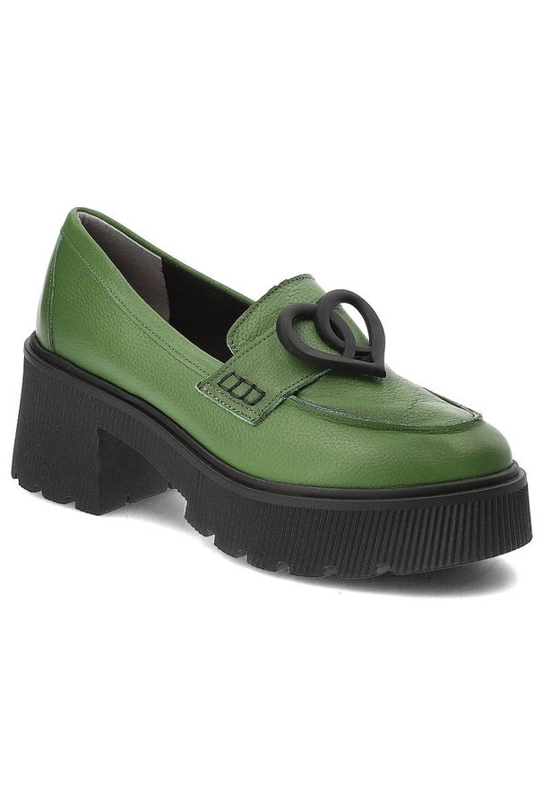 Zielone Półbuty Armodo Eleganckie Buty Damskie. Okazja: na spotkanie biznesowe. Kolor: zielony. Materiał: skóra. Obcas: na obcasie. Styl: elegancki. Wysokość obcasa: średni