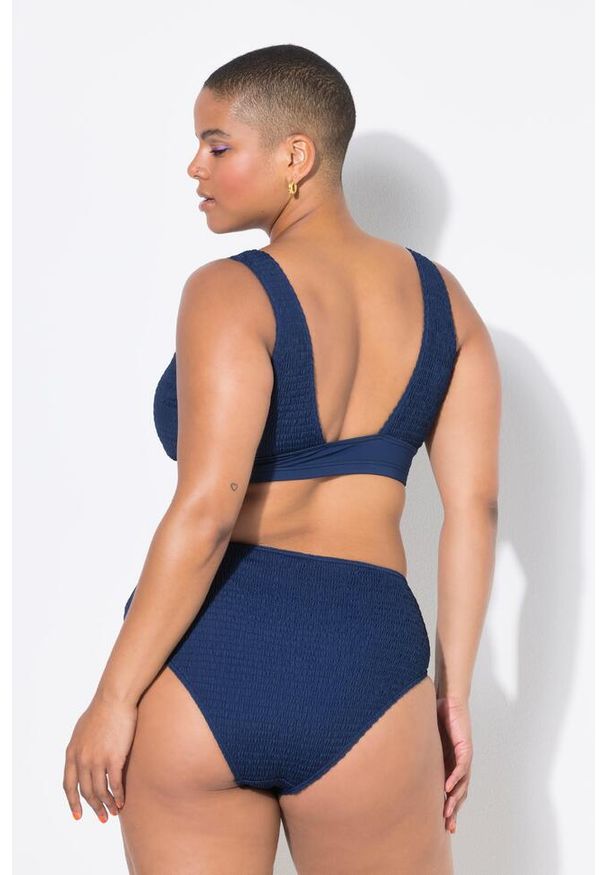 ULLA POPKEN - Damskie Figi od bikini figi wysoki stan drobna faktura. Stan: podwyższony. Kolekcja: plus size. Kolor: niebieski. Materiał: poliester, elastan, poliamid, materiał