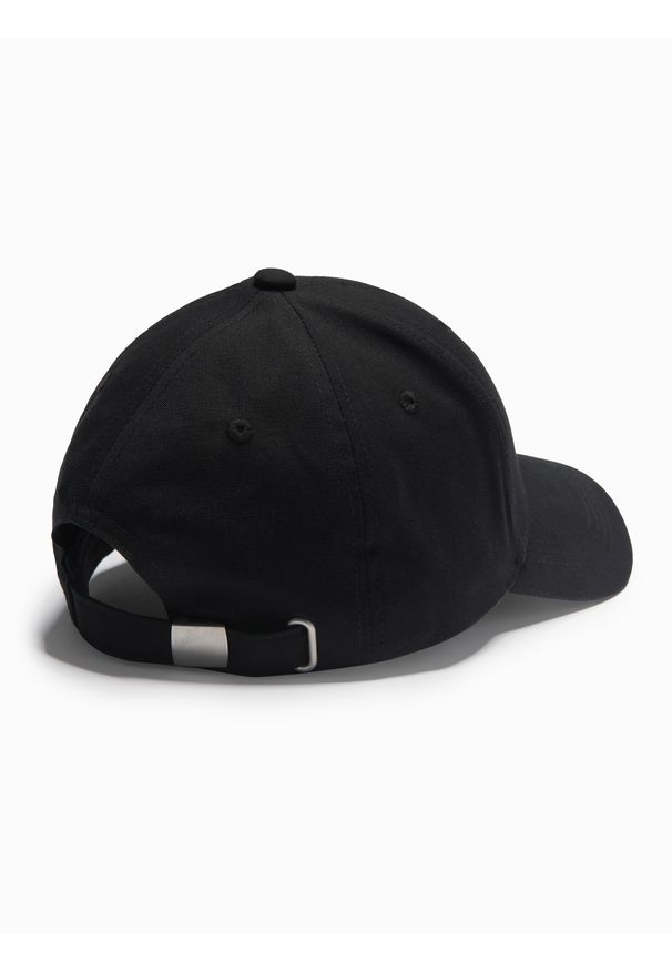 Ombre Clothing - Czapka męska bejsbolówka z logo – czarna V2. Kolor: czarny. Materiał: tkanina, bawełna. Wzór: ze splotem, nadruk. Styl: klasyczny, casual