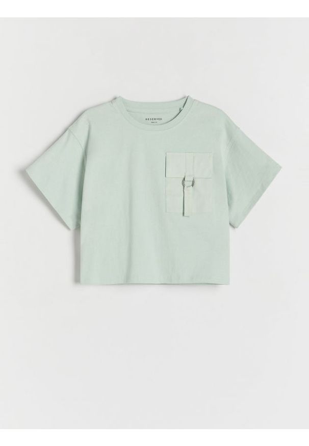 Reserved - T-shirt z kieszenią - jasnoturkusowy. Kolor: turkusowy. Materiał: bawełna