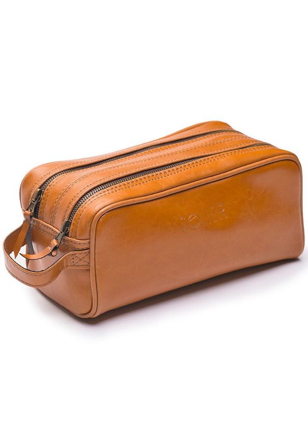 Elegancka skórzana kosmetyczka męska Solier camel. Materiał: skóra. Wzór: gładki