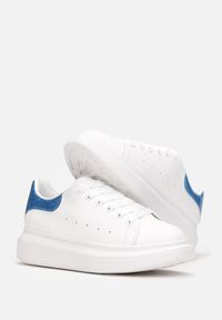 Born2be - Biało-Niebieskie Sneakersy Doroki. Okazja: na co dzień. Wysokość cholewki: przed kostkę. Nosek buta: okrągły. Kolor: biały. Materiał: materiał. Szerokość cholewki: normalna #4