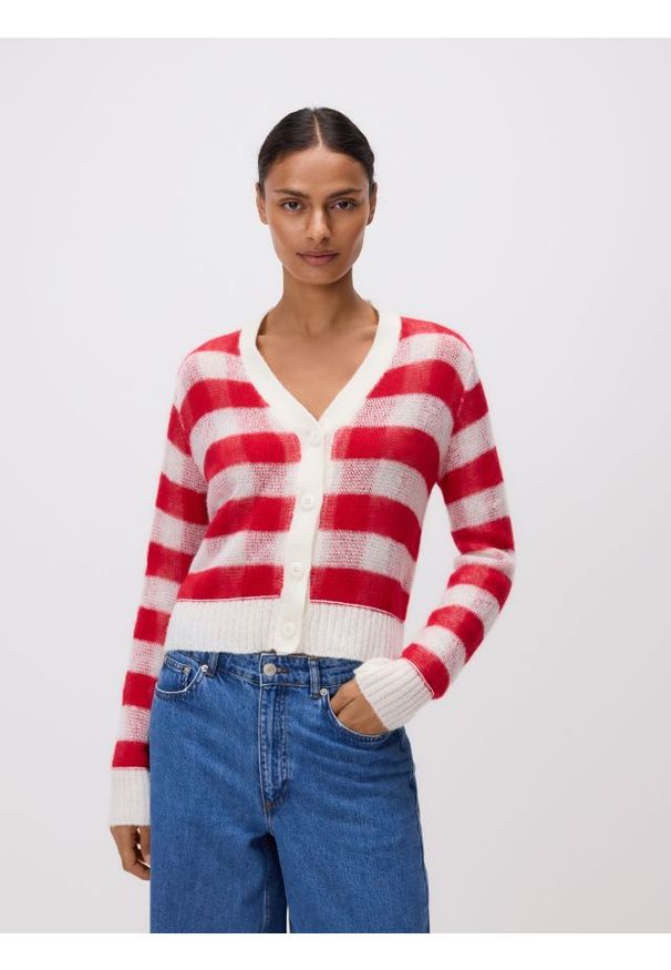 Reserved - Kardigan z wełną - wielobarwny. Materiał: wełna