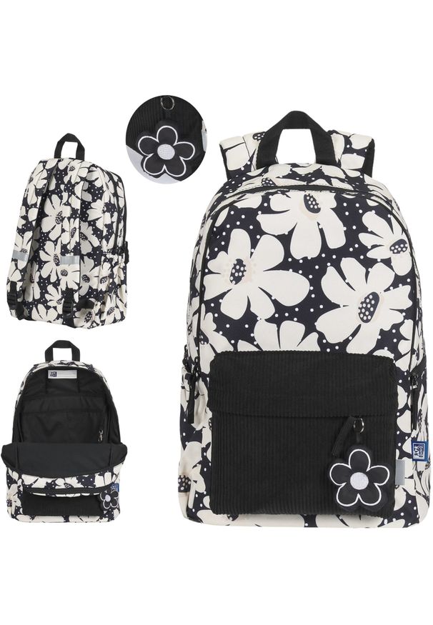 Oxford - Plecak szkolny młodzieżowy czarny kwiatki 26l Bloom OXFORD. Kolor: czarny. Wzór: kwiaty. Styl: młodzieżowy
