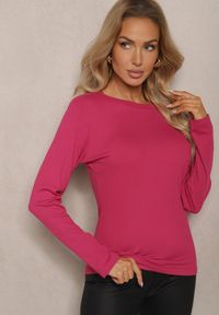 Renee - Fuksjowa Bluza Longsleeve z Bawełną Romala. Kolor: różowy. Materiał: bawełna. Długość rękawa: długi rękaw